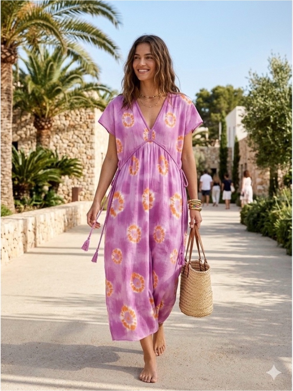 Zara Purple Tie-Dye Maxi Dress with Orange Accents